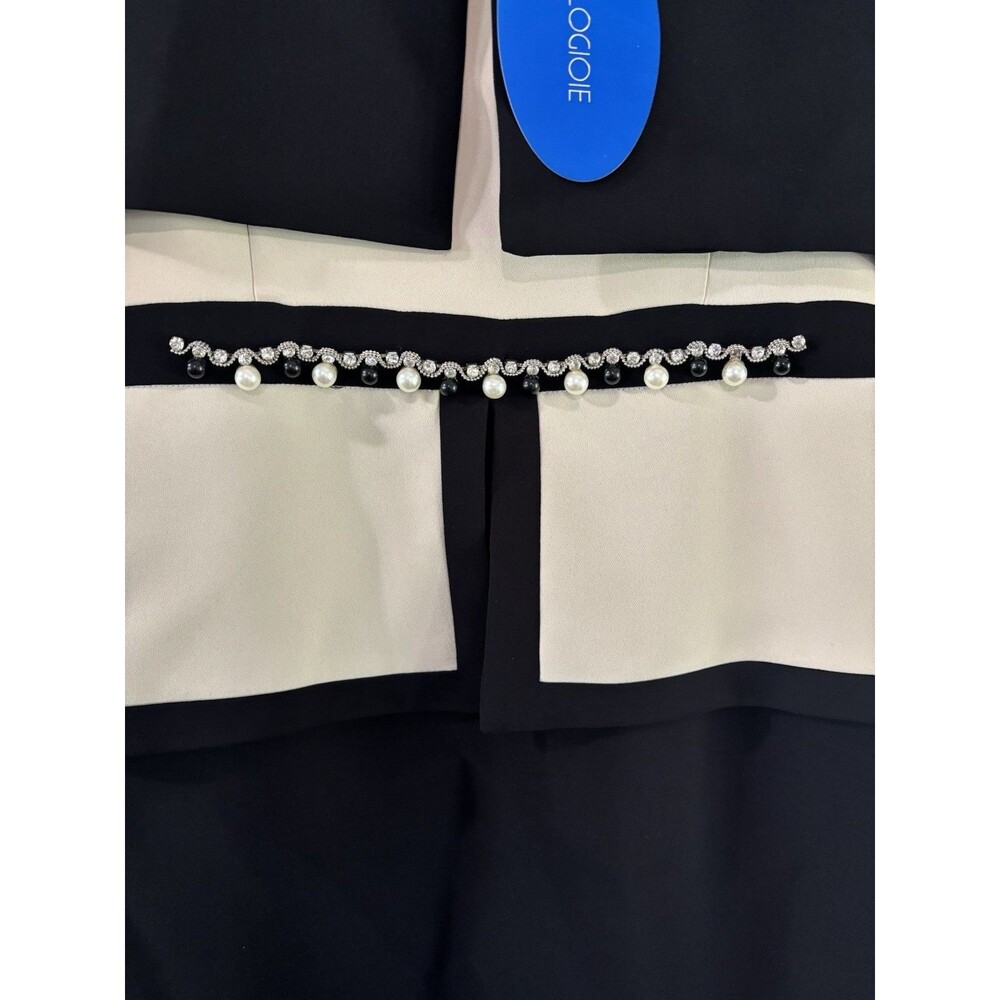 Sologioie 2 Piece Pearl Embellished Knee Length Dress Black Bolaro Size 12 NWT - Picture 5 of 8